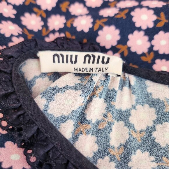 MIU MIU NAVY FLOWER PRINT TOP (40) - Picture 6 of 11